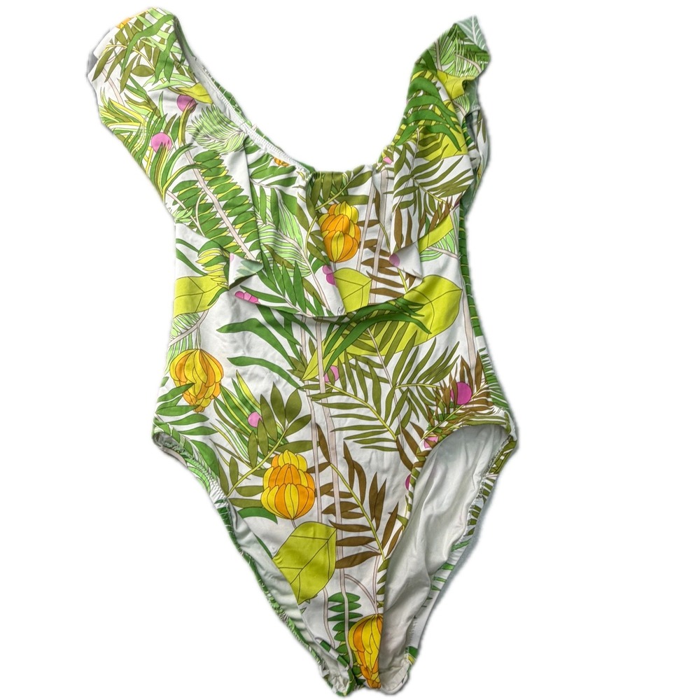 TRINA TURK Tropical Leaf Ruffle One Piece Swimsuit 10